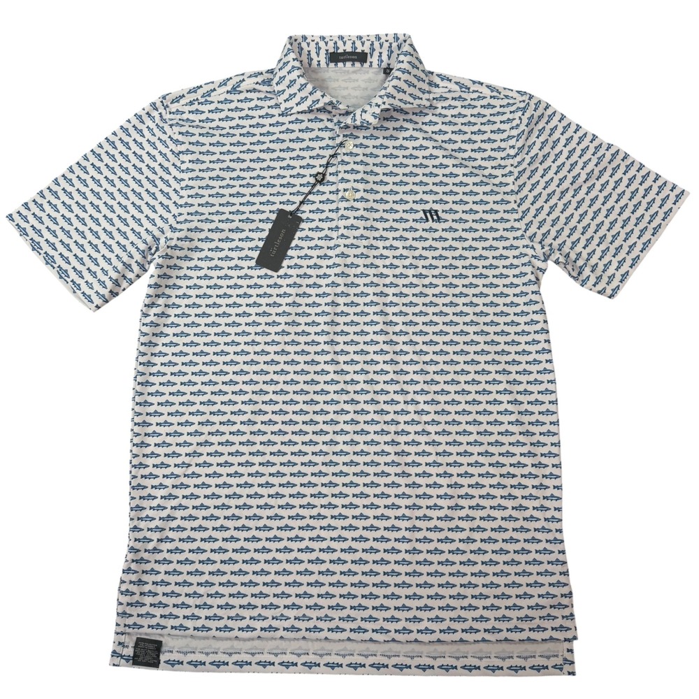 Turtleson Mens Drake Performance Polo Shirt Fish Print Short Sleeve Size S